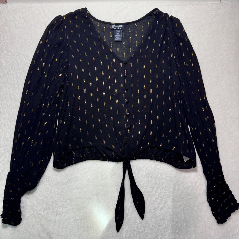Wrangler Black Blouse with Gold Accents